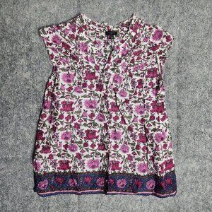 Talbots Petite Top Women Sp Sleeveless Floral Print Red Pink White‎ Pullover